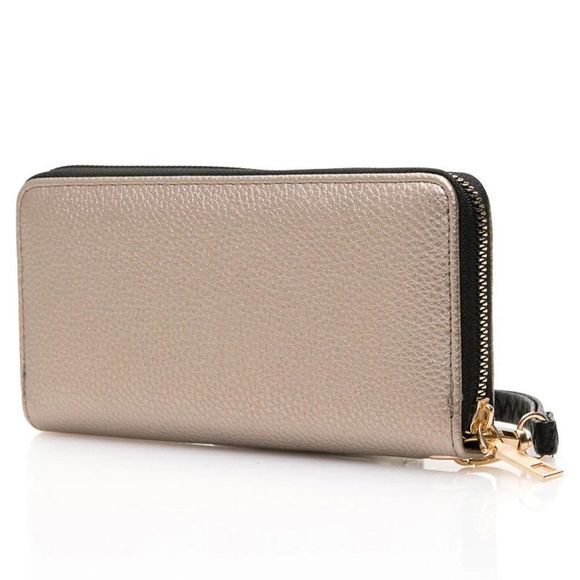 Metal Detail Metalic Leather Long Wallet - Picture 3 of 4